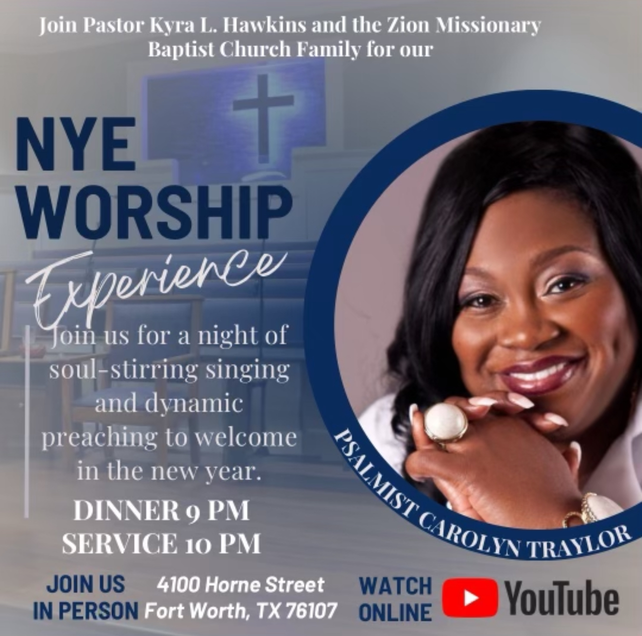 Join Carolyn Traylor for New Year Worship in Fort Worth